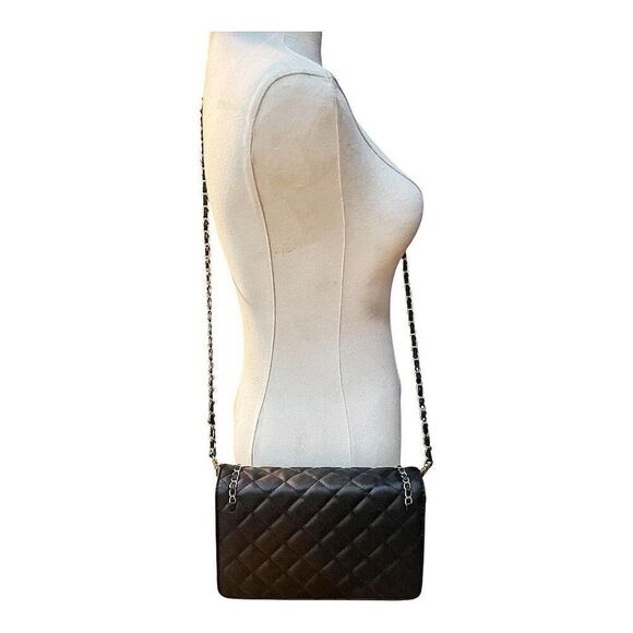 Badgly Mischka Black Chainlink Strap Crossbody Quiet Luxury Career Classic Bag - Picture 3 of 5